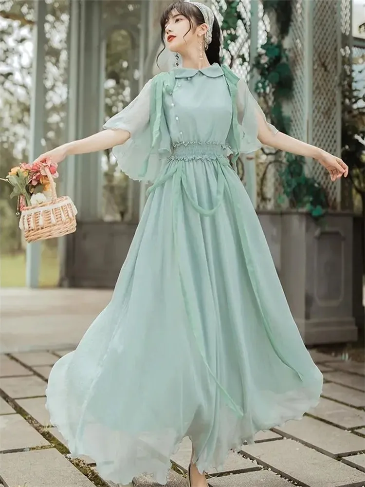 Chiffon Dress Women's Summer New Solid Color Lapel Five-point Sleeves Waist Tie A-line Skirt Temperament Female Clothing M291
Chiffon Dress Women's Summer New Solid Color Lapel Five-point Sleeves Waist Tie A-line Skirt Temperament Female Clothing M291