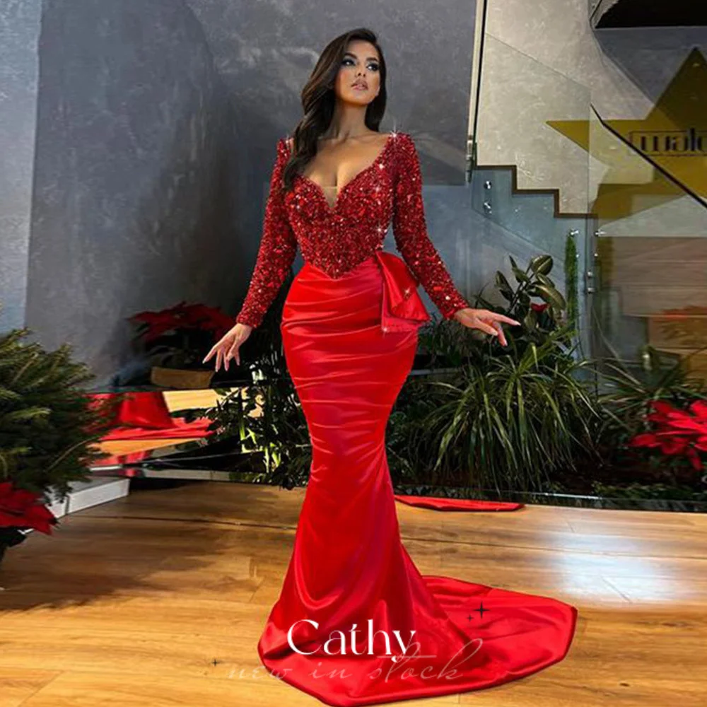 Cathy Glitter Sequins Evening Dress Elegant Mermaid Prom Dress Sexy Long Sleeve Party Dress Purple Satin Sweep Tail فستان سهرة
Cathy Glitter Sequins Evening Dress Elegant Mermaid Prom Dress Sexy Long Sleeve Party Dress Purple Satin Sweep Tail فستان سهرة