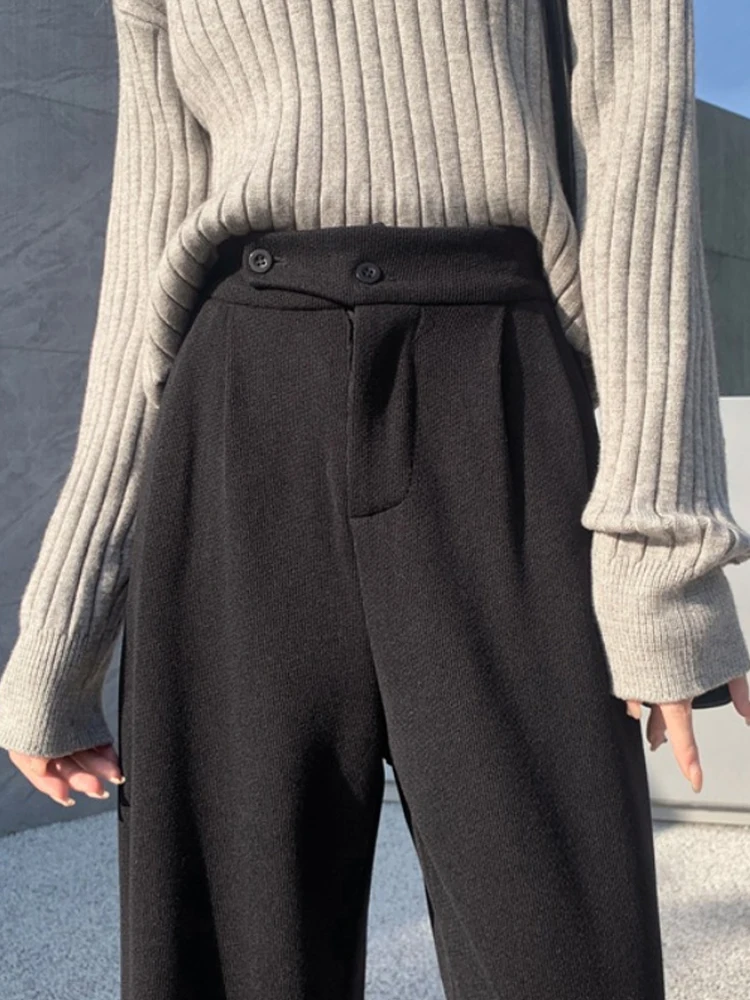

Coffee Black Woolen Pants Women Winter Warm New Formal OL Loose Capri Harem Pants Female Straight Casual Pants
