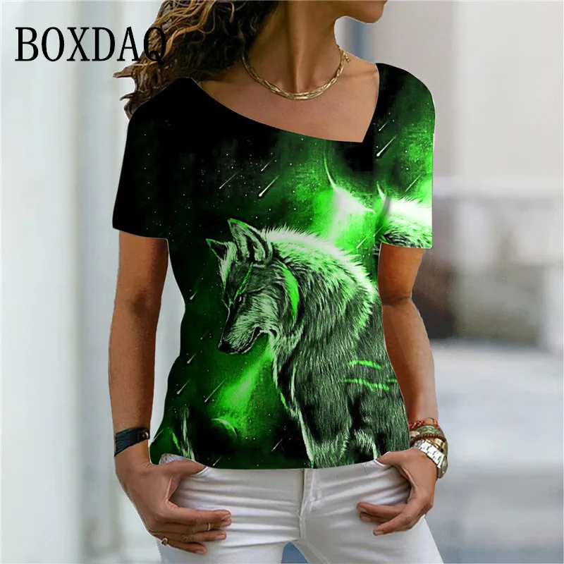 2022 Women Wolf Print T Shirt Painting Theme Tops Female Diagonal Collar Basic Tees Summer 3D Casual Pullovers Fashion Clothes
2022 Women Wolf Print T Shirt Painting Theme Tops Female Diagonal Collar Basic Tees Summer 3D Casual Pullovers Fashion Clothes