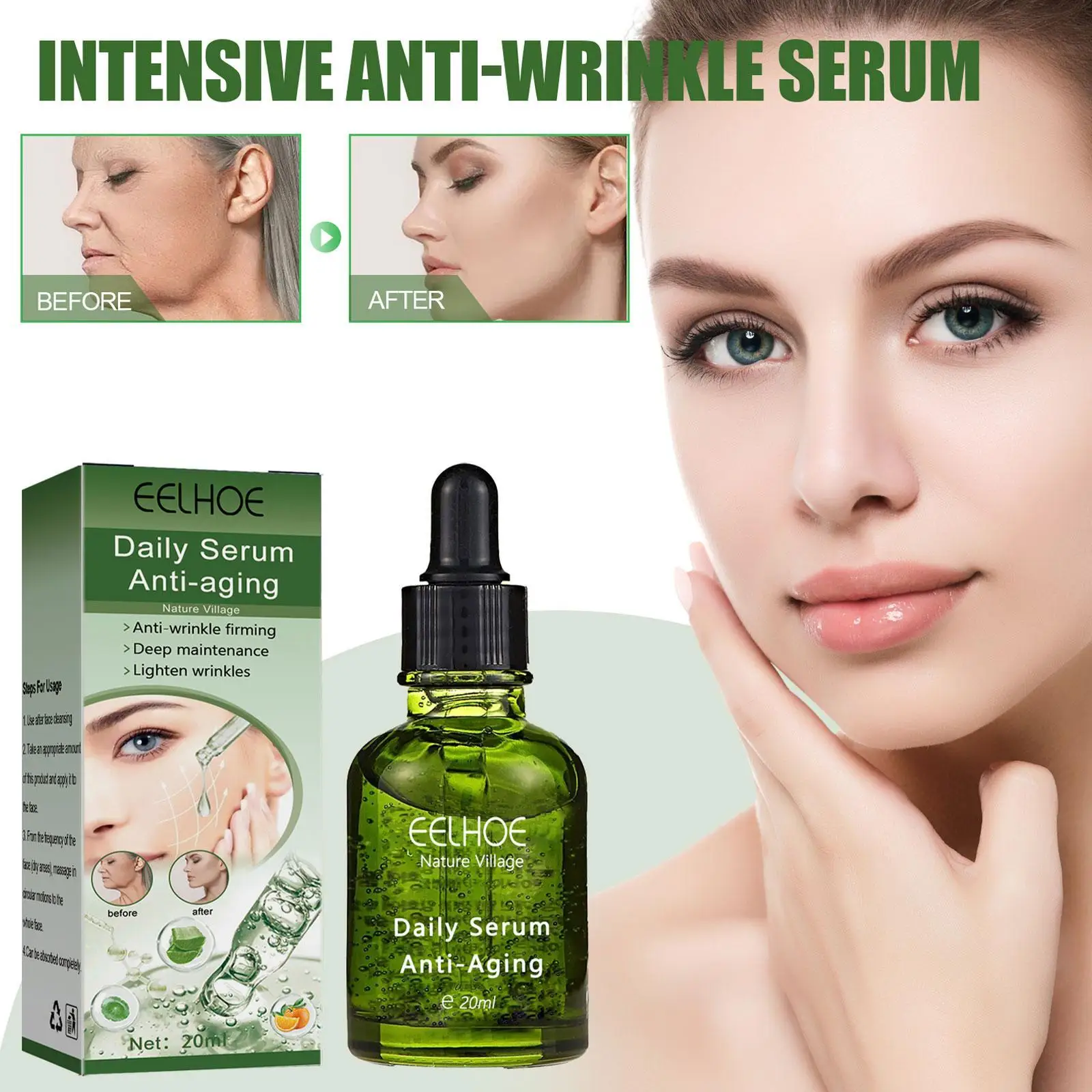Intensive Wrinkle Remover Face Serum Lift Firm Anti-aging Fade Fine Lines Moisturizing Essence Whitening Repair Skin Care
Intensive Wrinkle Remover Face Serum Lift Firm Anti-aging Fade Fine Lines Moisturizing Essence Whitening Repair Skin Care