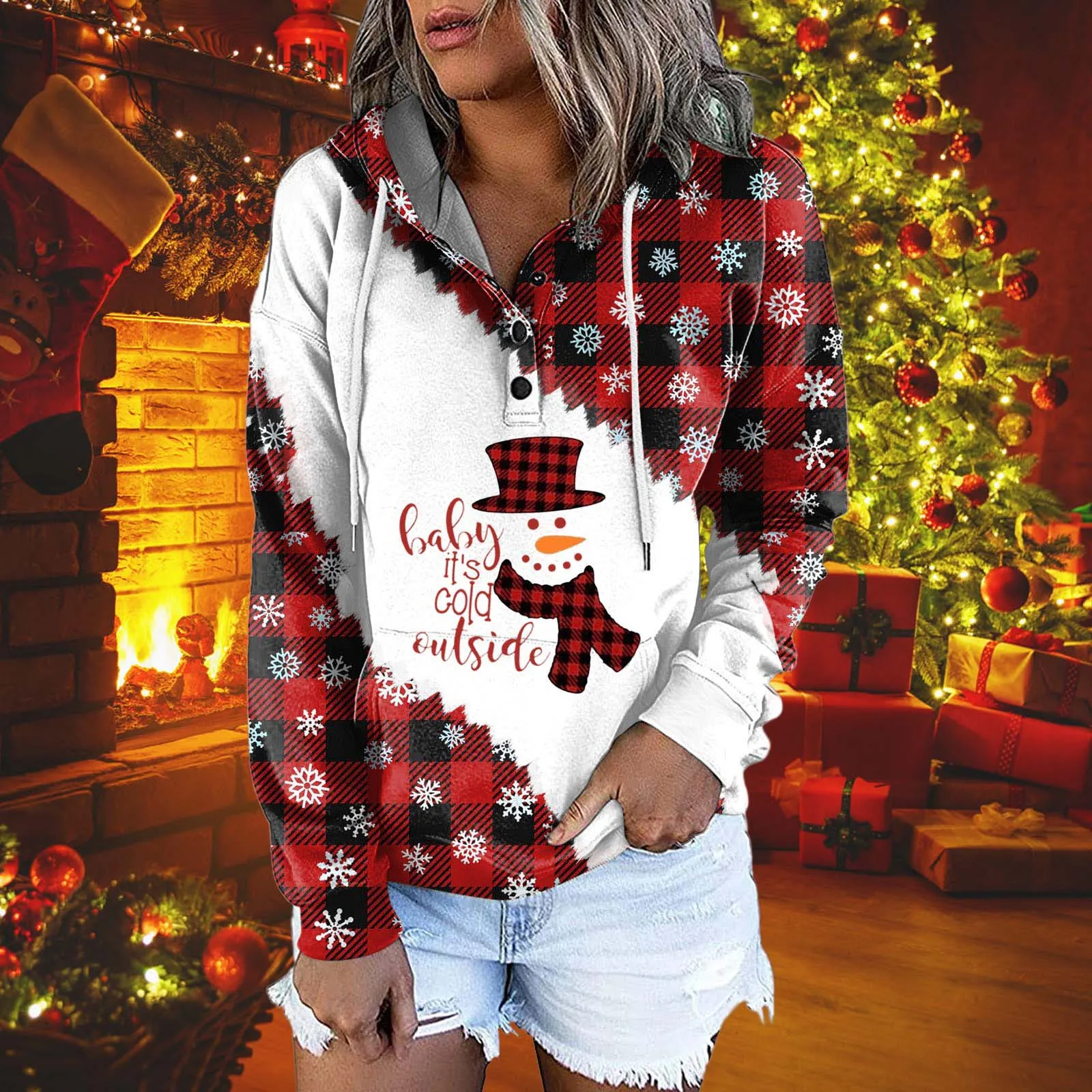 Women Shirt Button Pocket Warm Drawstring Long-Sleeved Hoodie Printed Mountain Hoodies Women Women Sweatshirt with Pockets
Women Shirt Button Pocket Warm Drawstring Long-Sleeved Hoodie Printed Mountain Hoodies Women Women Sweatshirt with Pockets