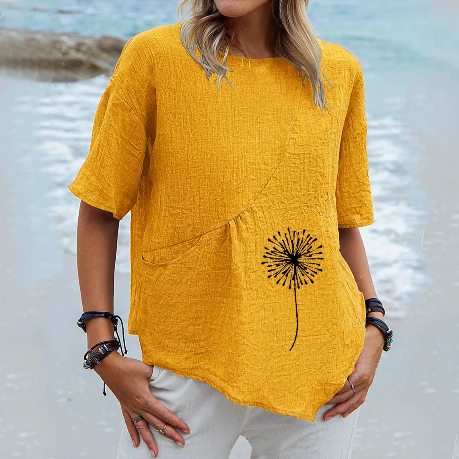 Женские рубашки с круглым вырезом, хлопковая льняная футболка с коротким рукавом и принтом, летние свободные футболки для женщин, хлопковые...
Женские рубашки с круглым вырезом, хлопковая льняная футболка с коротким рукавом и принтом, летние свободные футболки для женщин, хлопковые...