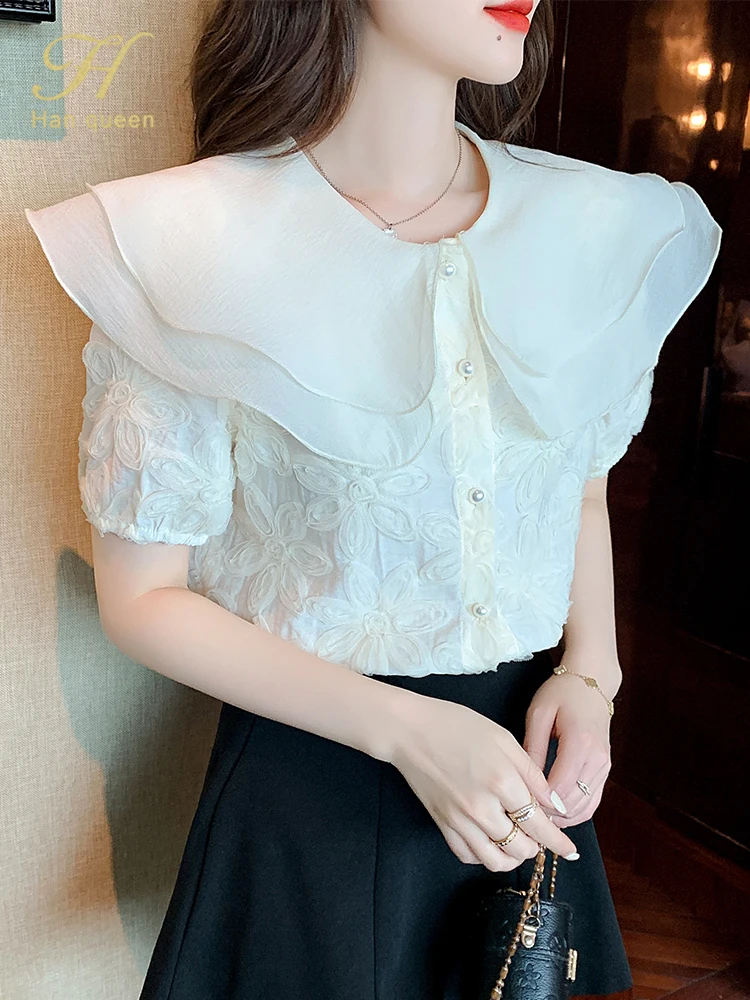 

Блузка женская шифоновая с пышными рукавами, базовый офисный топ в винтажном стиле, элегантная повседневная рубашка свободного покроя в Ко...