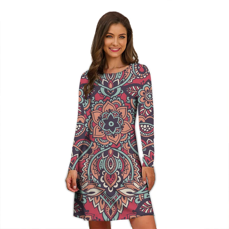 Ladies Long Sleeve Dress Boho Pattern Style Ladies Print Mini Dress Fashion Loose Elements Autumn New Dresses
Ladies Long Sleeve Dress Boho Pattern Style Ladies Print Mini Dress Fashion Loose Elements Autumn New Dresses