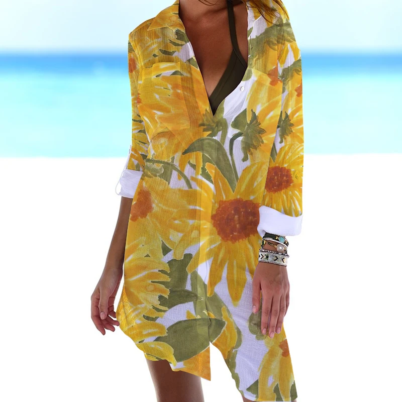 Sunflower Floral 3D Print Beach Blouses Women Long Sleeve Seaside Blusa Mid-length Shirts Buttons Shirt Blouse Woman Pocket Tops
Sunflower Floral 3D Print Beach Blouses Women Long Sleeve Seaside Blusa Mid-length Shirts Buttons Shirt Blouse Woman Pocket Tops