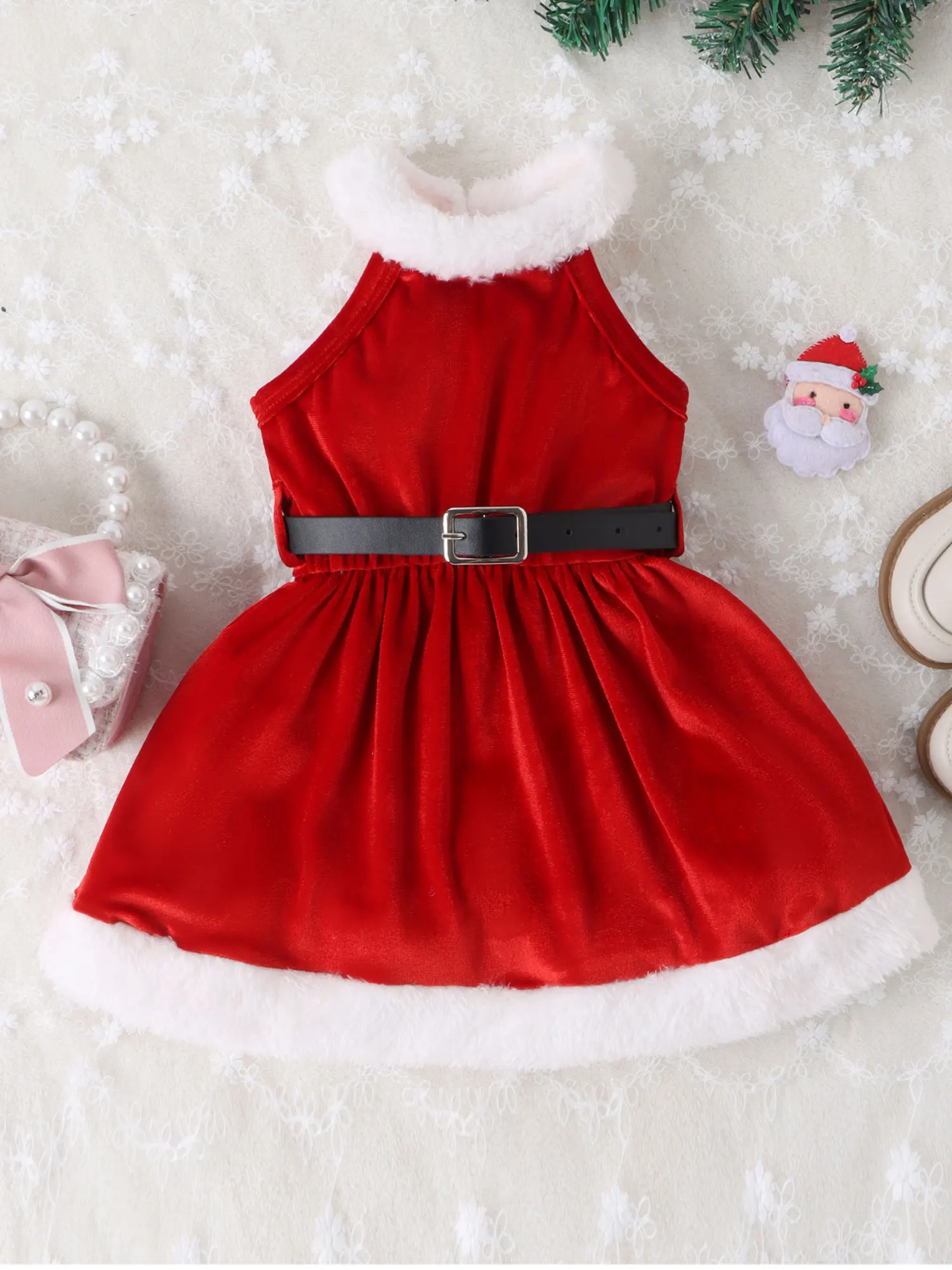 

Рождественская одежда для маленьких девочек, клетчатое платье с длинным рукавом и бантом на поясе, красная клетчатая зимняя одежда