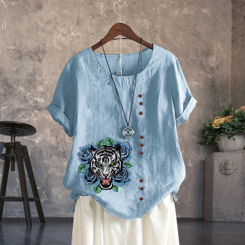 New Cute Exaggerated Tiger Head Print Loose T-shirt Ladies Breathable Linen Round Neck Solid Plus Size Short Sleeve Top XS-5XL
New Cute Exaggerated Tiger Head Print Loose T-shirt Ladies Breathable Linen Round Neck Solid Plus Size Short Sleeve Top XS-5XL