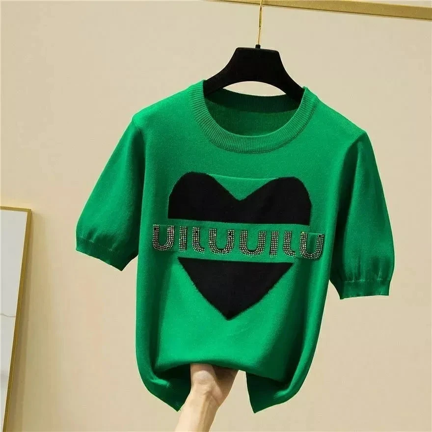 Fashion Cotton Women T Shirt Inlaid Diamond Top Tees Summer Korean Loose Knit Short Sleeved Blouse Slim Lightweight Female Cloth
Fashion Cotton Women T Shirt Inlaid Diamond Top Tees Summer Korean Loose Knit Short Sleeved Blouse Slim Lightweight Female Cloth