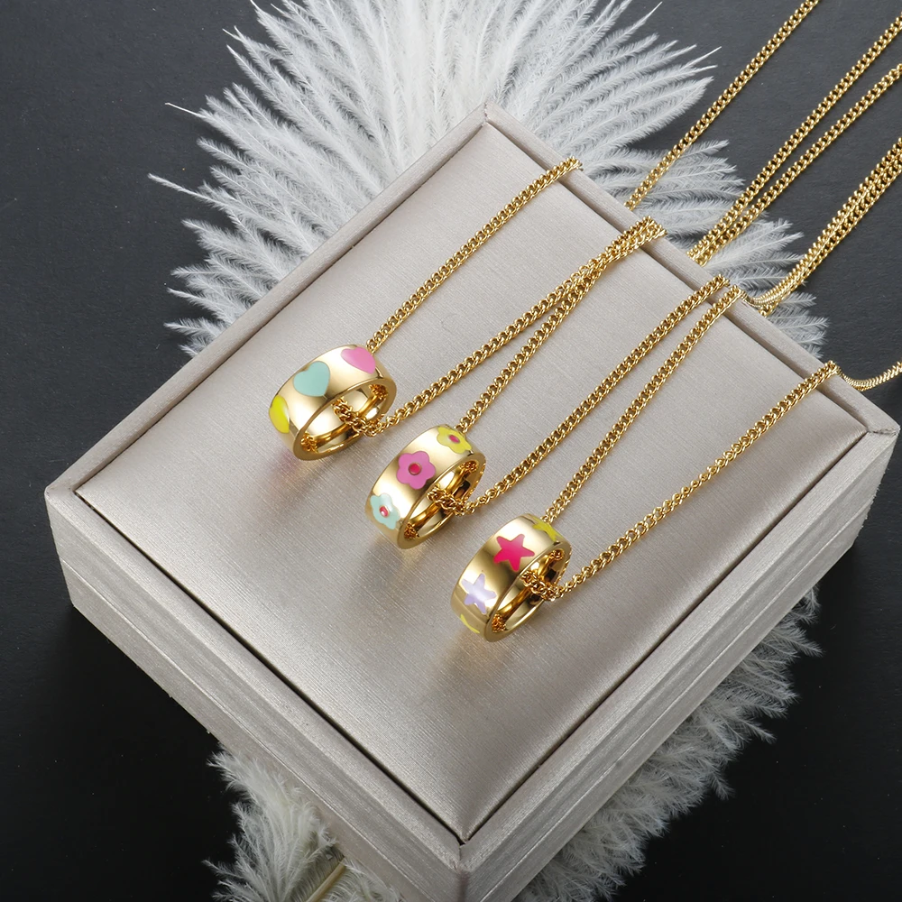 Colorful Dripping Oil Summer Waterproof Gold Plated Necklaces Flower Heart Star Ring Round Pendant for Women Vintage INS Jewelry
Colorful Dripping Oil Summer Waterproof Gold Plated Necklaces Flower Heart Star Ring Round Pendant for Women Vintage INS Jewelry