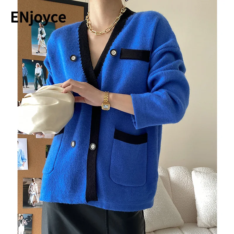 Women Vintage Contrast Color Double Breasted Knit Sweater Cardigans Tops Casual Loose Long Sleeve Knitted Overcoat
Women Vintage Contrast Color Double Breasted Knit Sweater Cardigans Tops Casual Loose Long Sleeve Knitted Overcoat