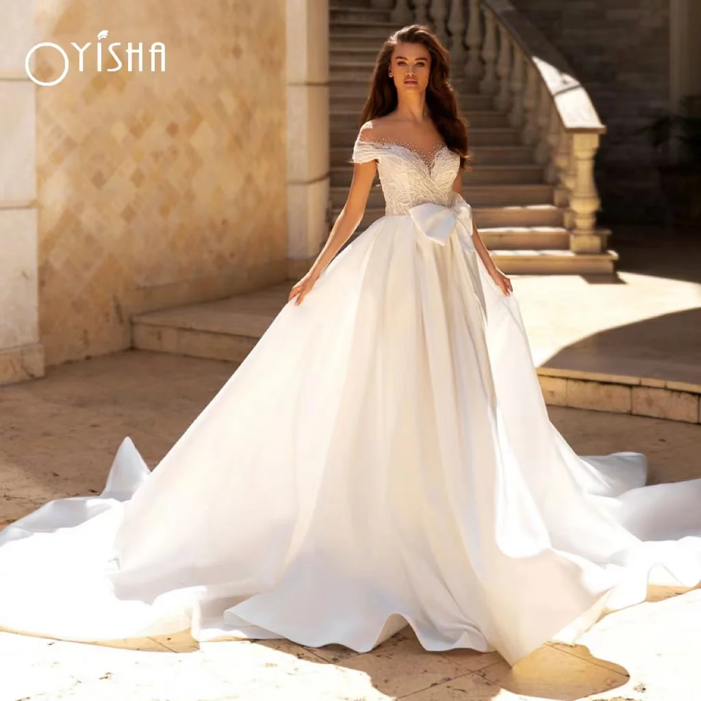 OYISHA Luxury Wedding Dress Elegant Sweetheart Beaded Appliques A-Line With Bow Off Shoulder Satin Bride Gown Vestidos De Novia
OYISHA Luxury Wedding Dress Elegant Sweetheart Beaded Appliques A-Line With Bow Off Shoulder Satin Bride Gown Vestidos De Novia