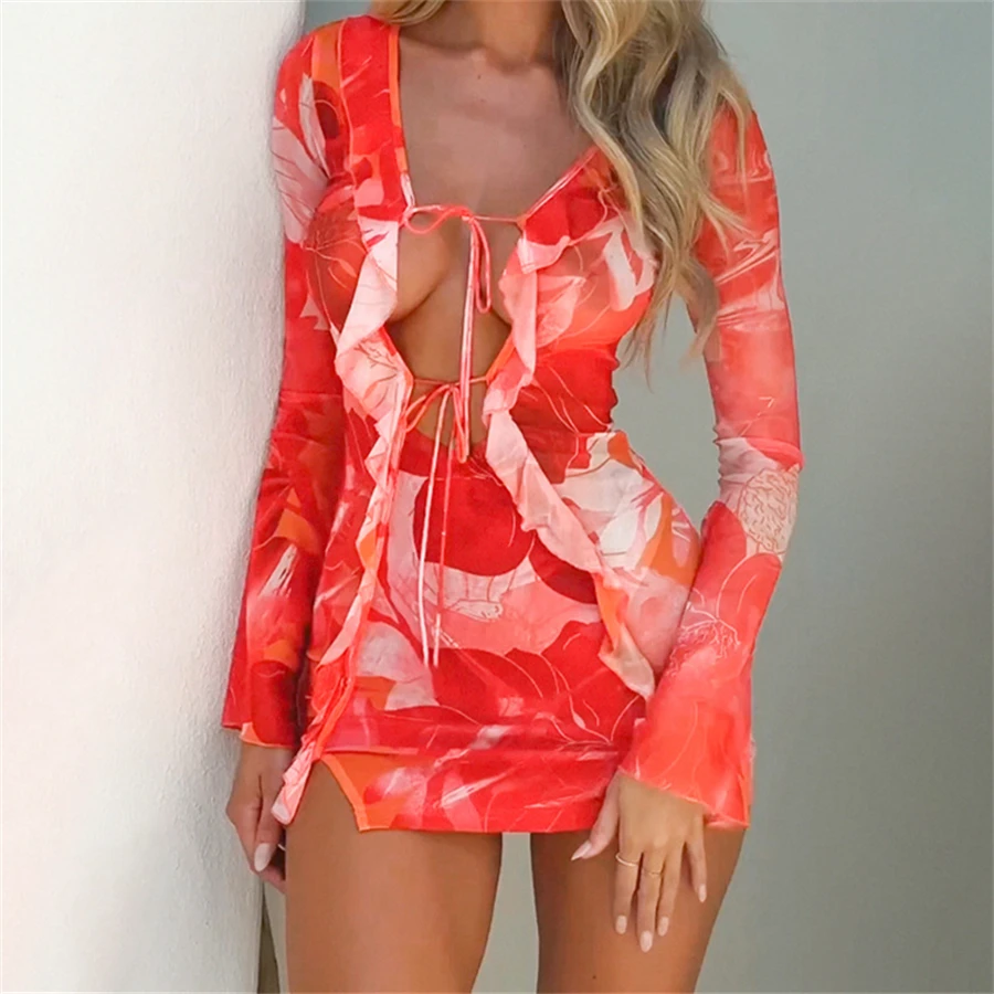 Tie-Dyed Floral Print Two-Piece Tops Skirt Suit Women Vacation Casual Outfit Long Sleeve Bandage Cardigans+Short Skirt
Tie-Dyed Floral Print Two-Piece Tops Skirt Suit Women Vacation Casual Outfit Long Sleeve Bandage Cardigans+Short Skirt