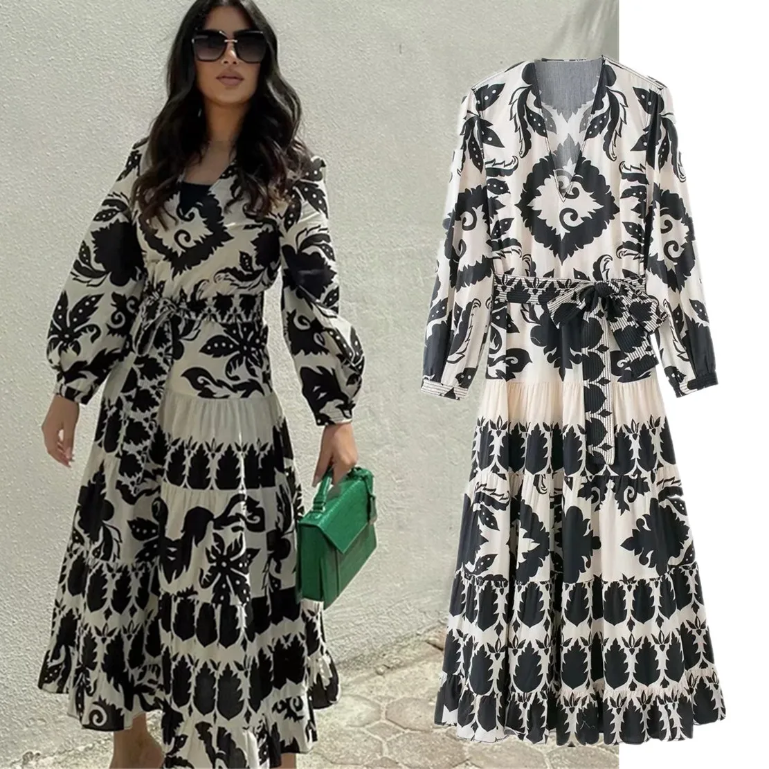 Elmsk 2022 Indie Folk Ethnic Style Vintage Geometric Printing V-neck With Belt Ruffles Maxi Dress Fashion Casual Dress Women
Elmsk 2022 Indie Folk Ethnic Style Vintage Geometric Printing V-neck With Belt Ruffles Maxi Dress Fashion Casual Dress Women