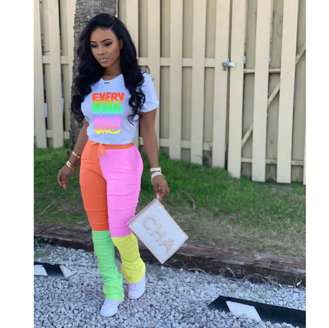 Two Piece Set Women Fashion Colorblock Letter Print Tops Long Pants Sets Wholesale Items Outfits For Women
Two Piece Set Women Fashion Colorblock Letter Print Tops Long Pants Sets Wholesale Items Outfits For Women