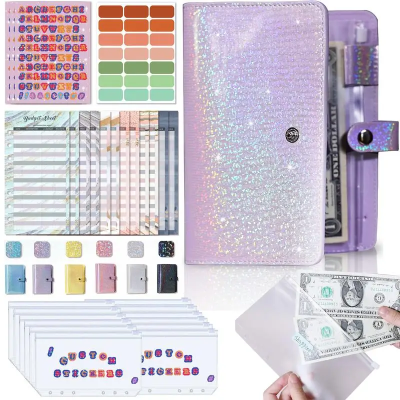 Glitter Waterproof PVC Binder Budget Envelope Planner Organizer With Zipper Pockets Expense Budget Sheets
Glitter Waterproof PVC Binder Budget Envelope Planner Organizer With Zipper Pockets Expense Budget Sheets