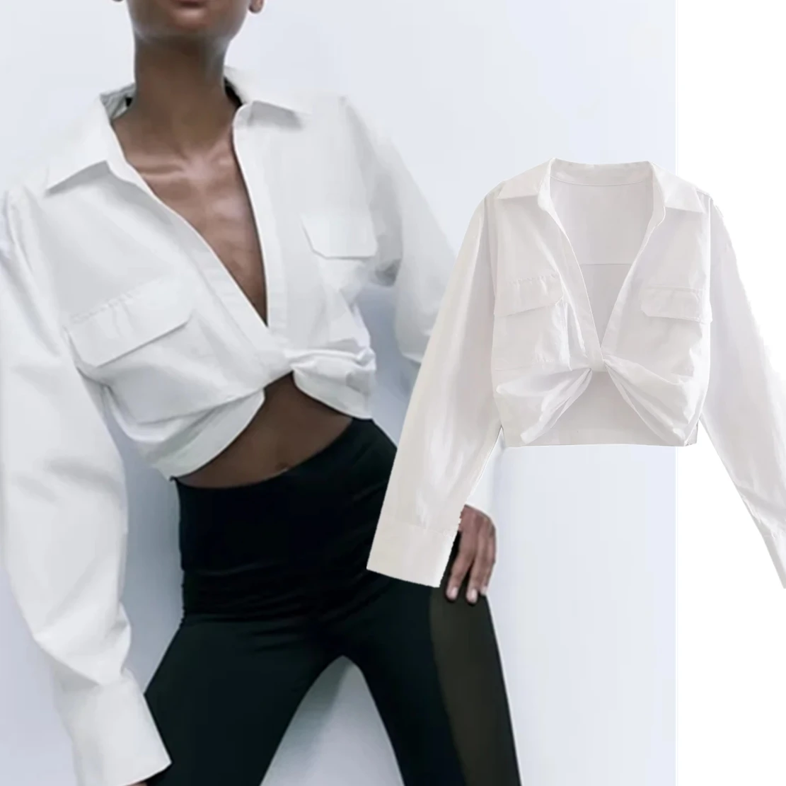 Maxdutti Ins модная блузка блоггера с карманами короткие белые рубашки с бантом Повседневная Женская блузка 
Maxdutti Ins модная блузка блоггера с карманами короткие белые рубашки с бантом Повседневная Женская блузка