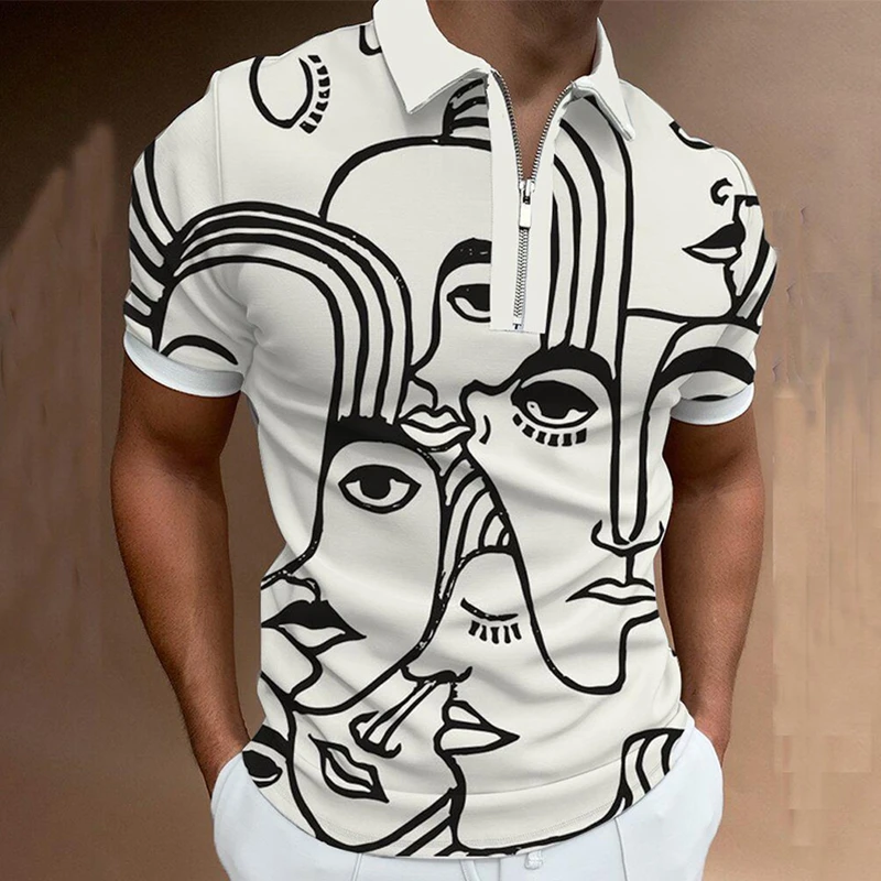 Summer Men's Clothes Polo Shirts Casual Patchwork Comic Face Print Short Sleeve Tee Shirt Men Turn-Down Collar Zipper Polos Tops
Summer Men's Clothes Polo Shirts Casual Patchwork Comic Face Print Short Sleeve Tee Shirt Men Turn-Down Collar Zipper Polos Tops