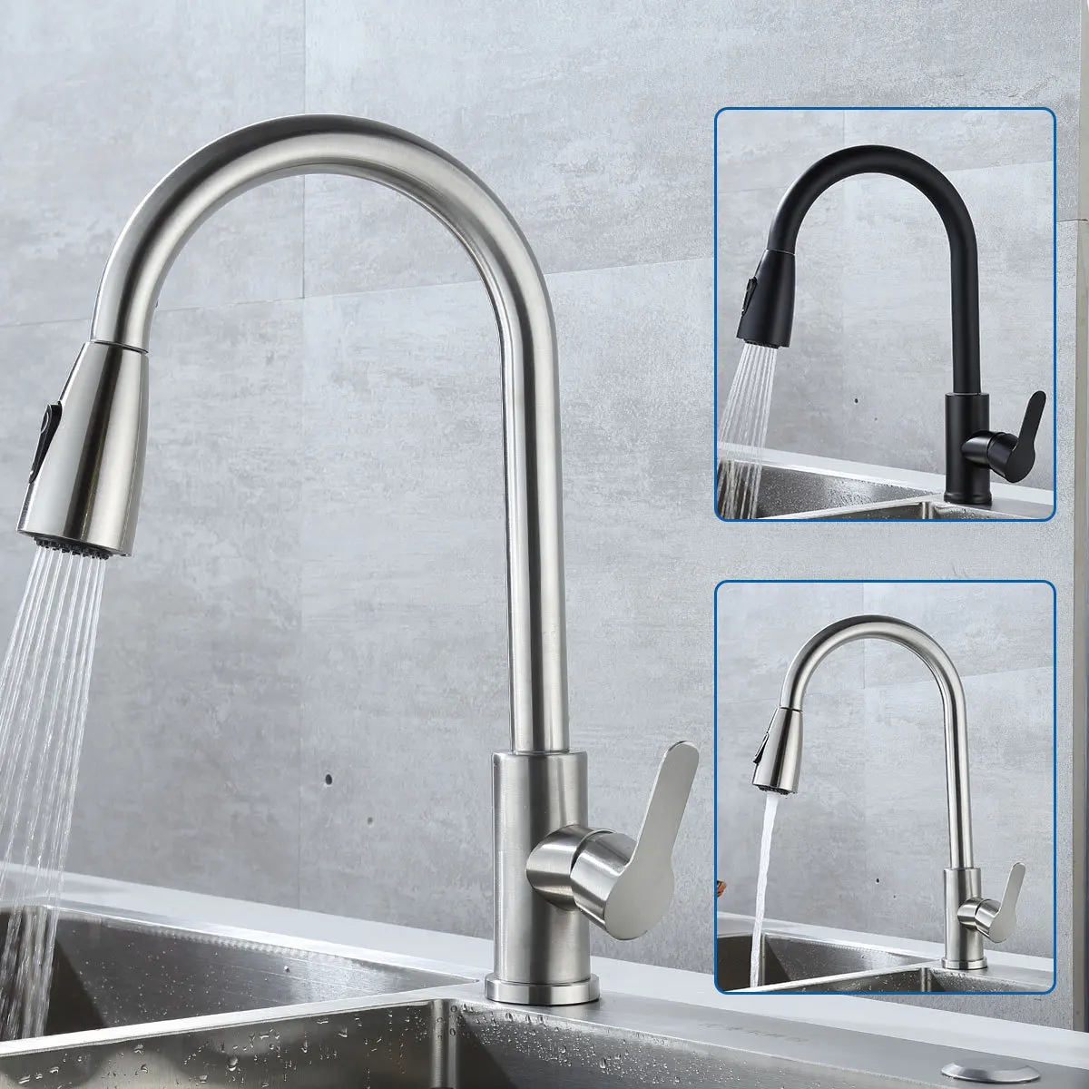 Kitchen Faucet Stainless Steel Faucets Hot Cold Water Mixer Tap 2 Function Stream Sprayer Single Handle Pull Out Kitchen Taps
Kitchen Faucet Stainless Steel Faucets Hot Cold Water Mixer Tap 2 Function Stream Sprayer Single Handle Pull Out Kitchen Taps