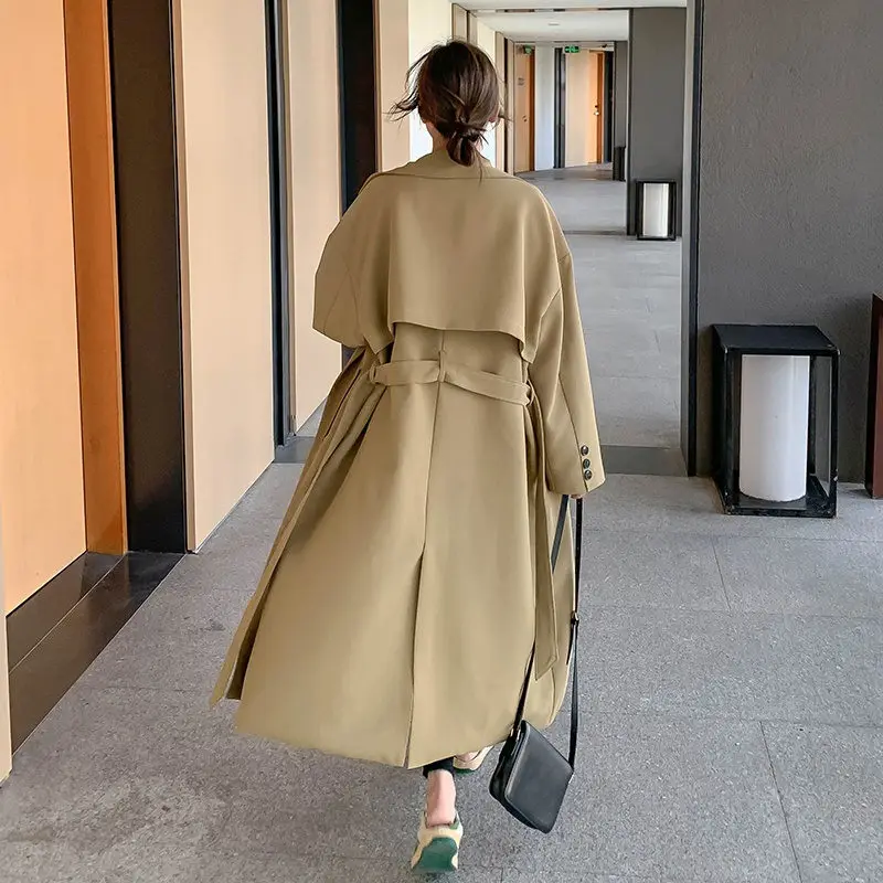 

Trench Coat For Women 2022 Popular Spring And Autumn High-End Chic Casual Fashion Loose Back Slit Long Sashes Windbreaker H1926