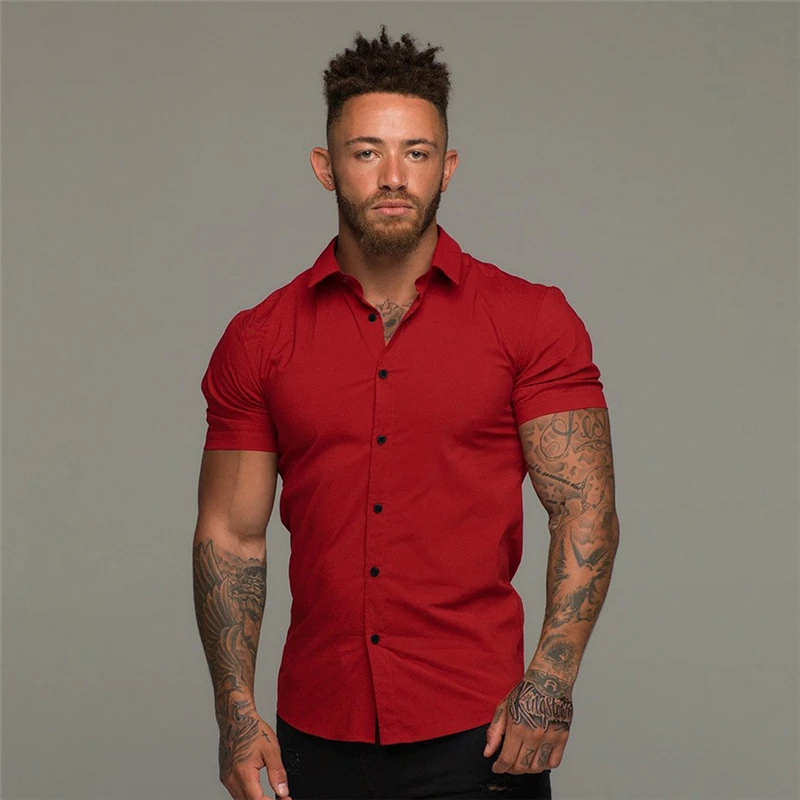 Summer Fashion Short Sleeve Shirt Men Solid Super Slim Fit Male Social Business Dress Shirt Brand Men Gym Fitness Sport Clothing
Summer Fashion Short Sleeve Shirt Men Solid Super Slim Fit Male Social Business Dress Shirt Brand Men Gym Fitness Sport Clothing