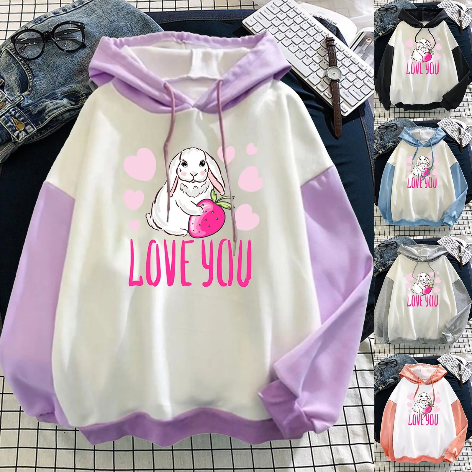 Women Sweatshirt Casual Long Sleeve Rabbit Print Drawstring Hoodie Color Block Tops Pullover Tunic Jackets Women
Women Sweatshirt Casual Long Sleeve Rabbit Print Drawstring Hoodie Color Block Tops Pullover Tunic Jackets Women