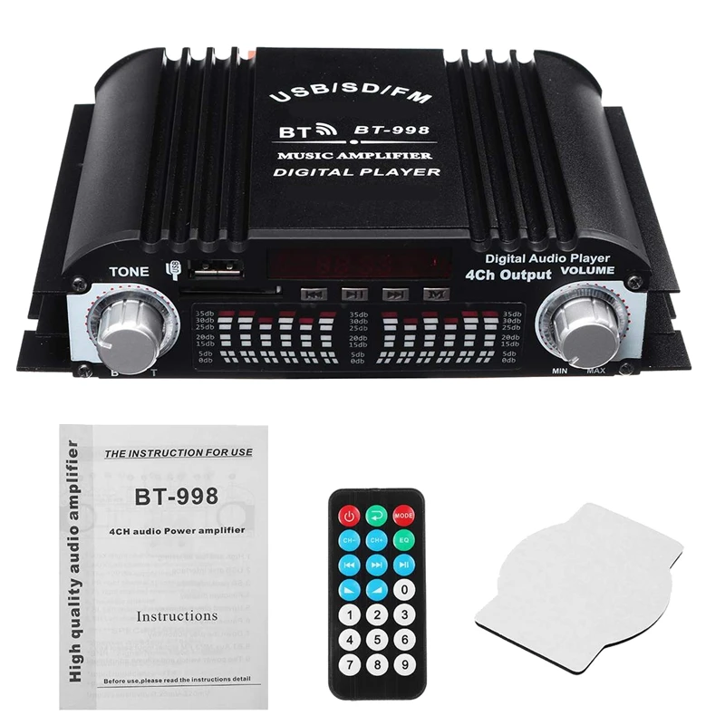 BT-998 Audio Home Digital Amplifiers Car Audio Bass Power Bluetooth Amplifier FM USB SD Radio For Subwoofer Speakers
BT-998 Audio Home Digital Amplifiers Car Audio Bass Power Bluetooth Amplifier FM USB SD Radio For Subwoofer Speakers