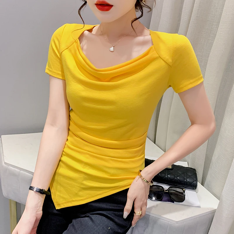 Женская Асимметричная футболка с коротким рукавом, Повседневная однотонная Сетчатая футболка большого размера, лето 2022 
Женская Асимметричная футболка с коротким рукавом, Повседневная однотонная Сетчатая футболка большого размера, лето 2022