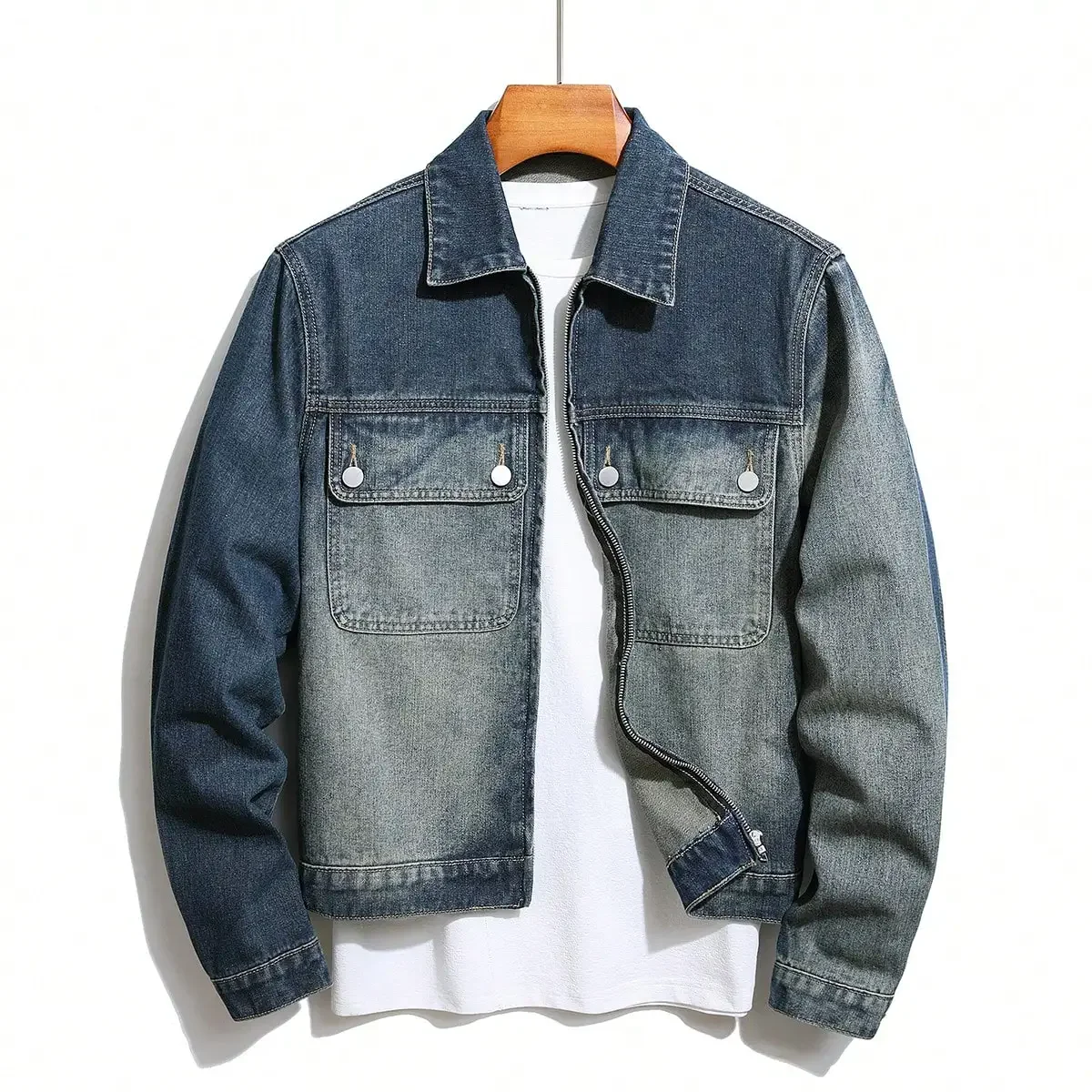 

Men's y2k Denim Jacket Jeans Clothing Patches Windbreaker Cotton Stretchy Trucker Jacket for Men Cowboy Fashion Designer