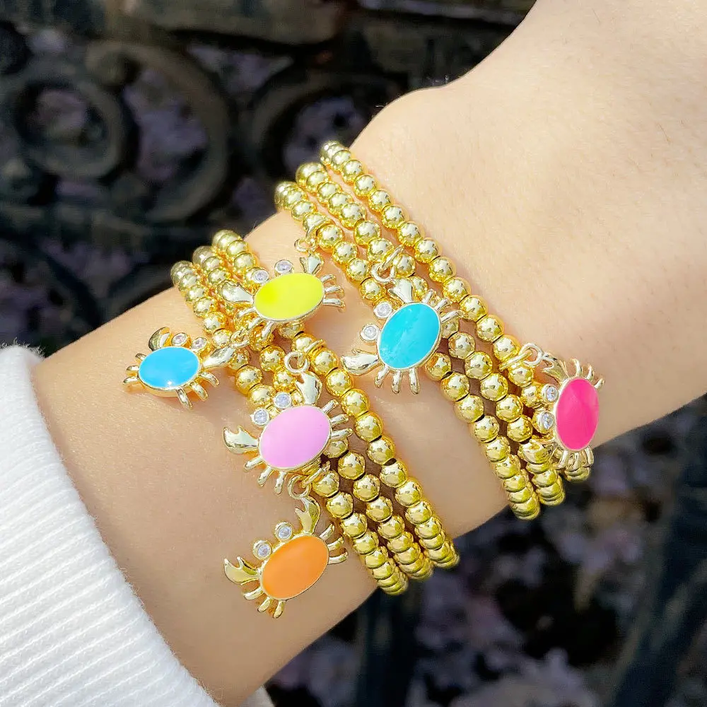 2022 New Fashion Cute Crab Pendant Bracelet Women's Beaded Gold 4mm Copper Beads Elastic Distance Charm Bracelet Bangle Woman
2022 New Fashion Cute Crab Pendant Bracelet Women's Beaded Gold 4mm Copper Beads Elastic Distance Charm Bracelet Bangle Woman