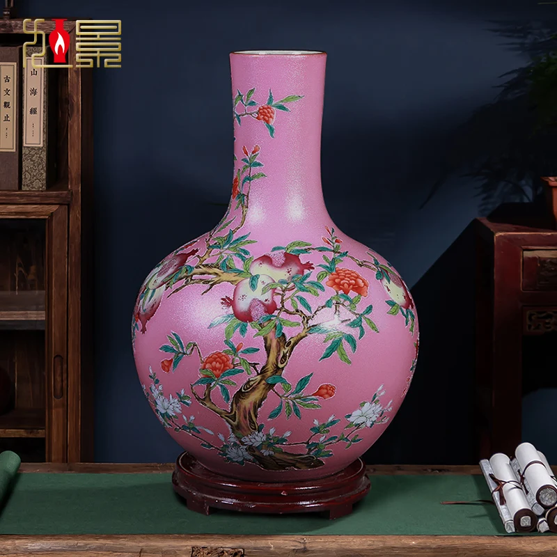 

Jingdezhen ceramic vase living room flower arrangement Chinese pastel hand-painted celestial bottle porcelain ornaments large
