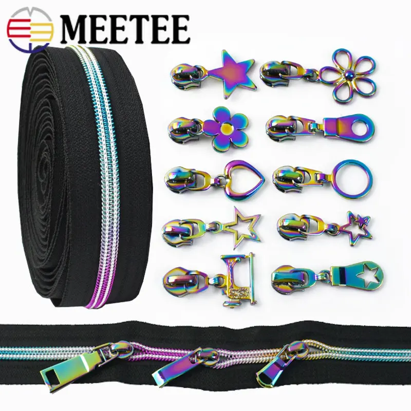 

Meetee 3/5Meters 5# Nylon Colored Zippers Tapes Zips Puller Sliders for Bag Luggage Zip Head Kit DIY Garment Sewing Accessories