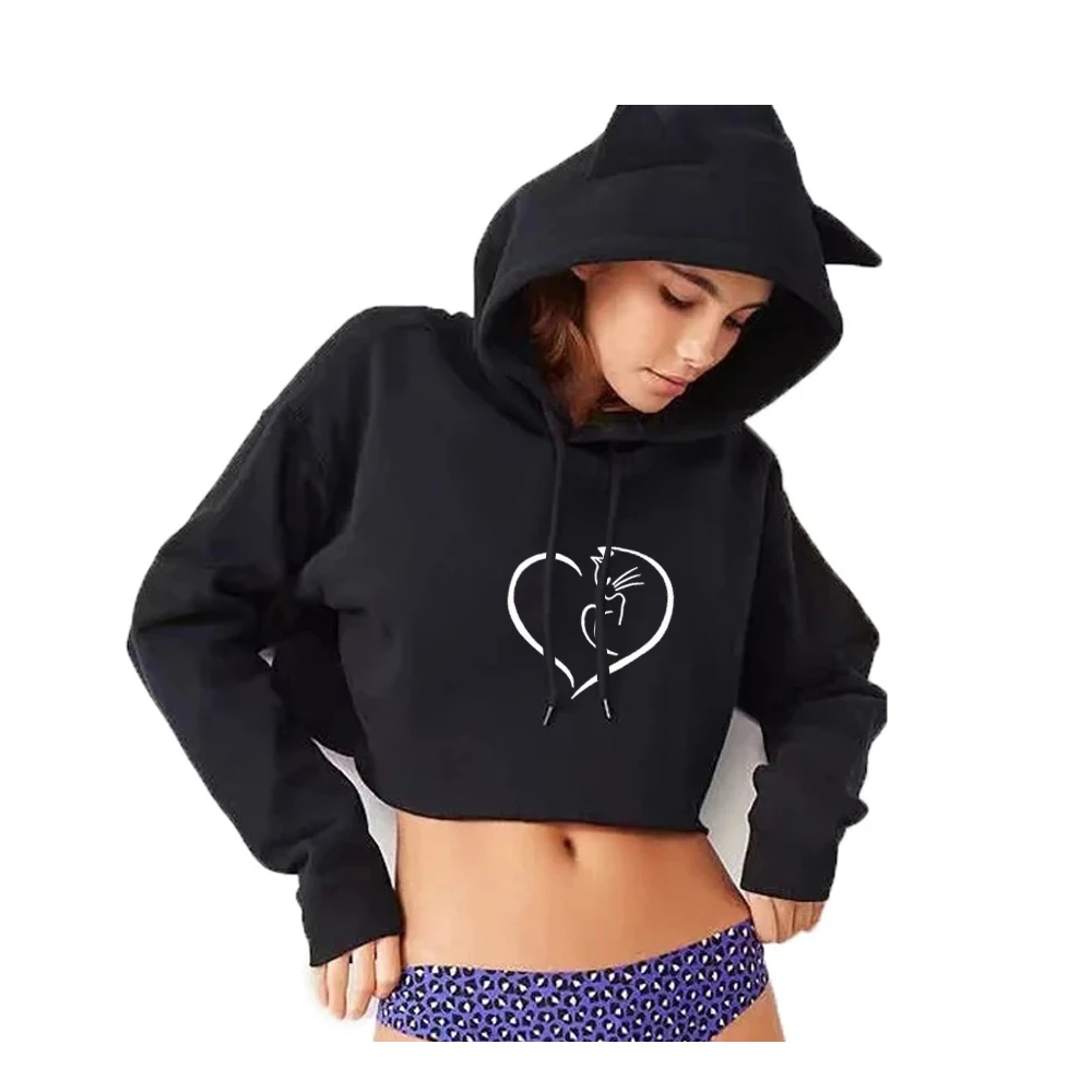 Harajuku Sexy Kpop Pure Black Hooded Cropped Pullover Spring Autumn Hot Sale Cat Ears Hoodies For Women Crop Top Sweatshirts
Harajuku Sexy Kpop Pure Black Hooded Cropped Pullover Spring Autumn Hot Sale Cat Ears Hoodies For Women Crop Top Sweatshirts