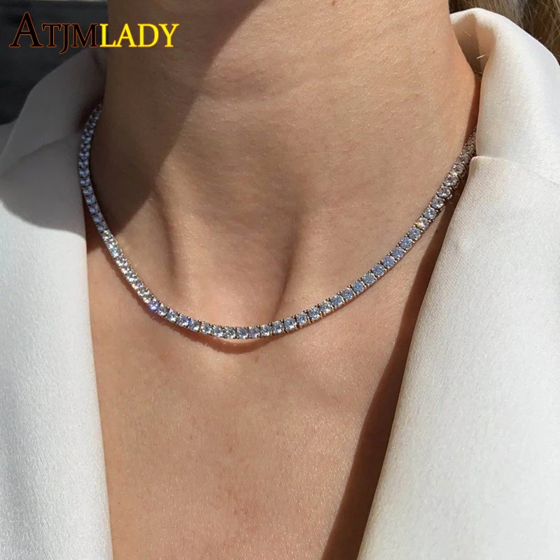 

Thin 3mm CZ 1 Row Shiny Tennis Chain Necklace HipHop Iced Out Bling Cubic Zircon Choker Jewelry Gold Color Plated For Women Men