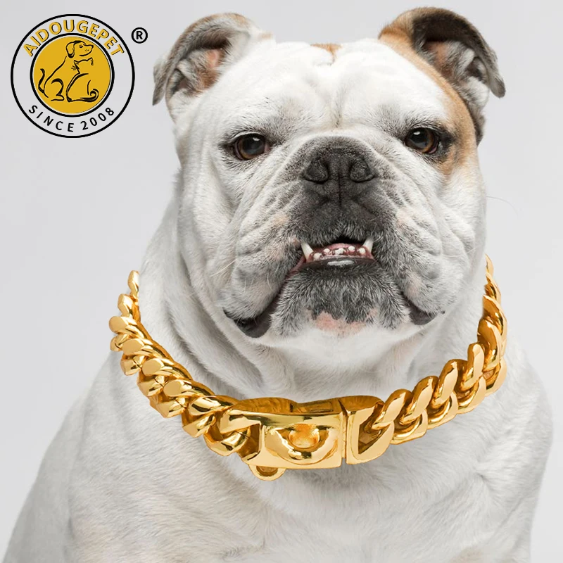 18K Gold Dog Collar 14mm Wide Stainless Steel Dogs Choker Metal Dog Necklace Pet Supplies Accessories For Small Big Dogs Chain
18K Gold Dog Collar 14mm Wide Stainless Steel Dogs Choker Metal Dog Necklace Pet Supplies Accessories For Small Big Dogs Chain