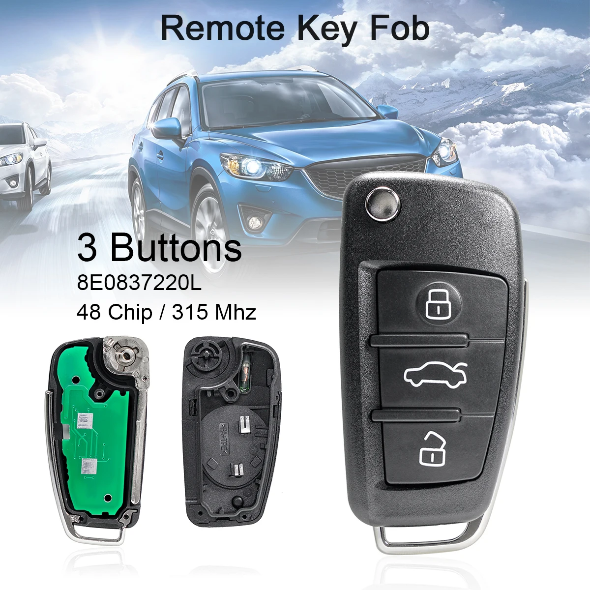 315Mhz 3 Buttons Mini Car Remote Key with ID48 Chip /8E0837220L Fit for Audi A2 A3 S3 A4 S4 Avant 2005-2008
315Mhz 3 Buttons Mini Car Remote Key with ID48 Chip /8E0837220L Fit for Audi A2 A3 S3 A4 S4 Avant 2005-2008