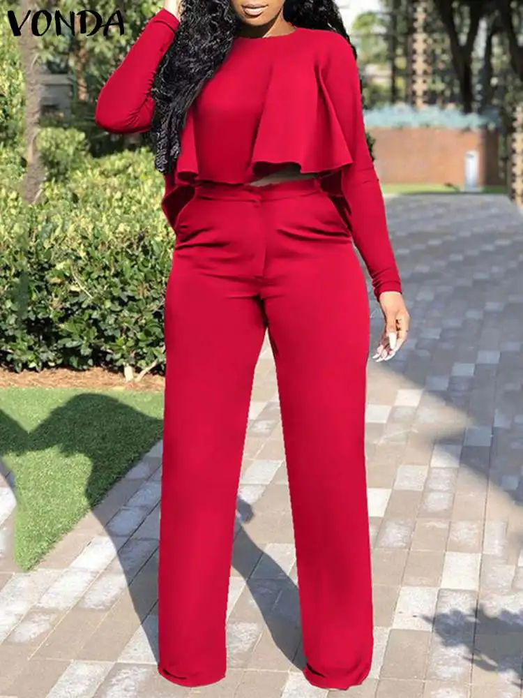 Fashion Pant Sets 2023 VONDA Elegant Women Suits Casual Long Sleeve Asymmetrical Tops and Wide Leg Pants ffice Matching Sets
Fashion Pant Sets 2023 VONDA Elegant Women Suits Casual Long Sleeve Asymmetrical Tops and Wide Leg Pants ffice Matching Sets