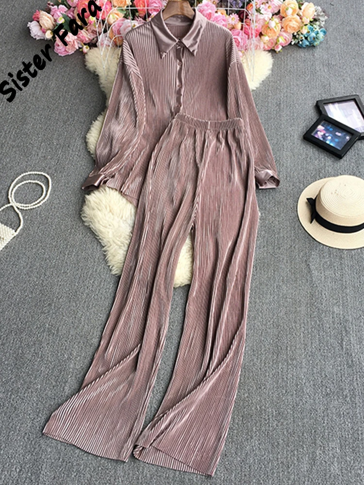 Sister Fara Causal Loose Two Piece Sets Autumn Long Sleeve Blouse+Wide Leg Pants Women Elegant Pleated Beige 2 Piece Pant Sets
Sister Fara Causal Loose Two Piece Sets Autumn Long Sleeve Blouse+Wide Leg Pants Women Elegant Pleated Beige 2 Piece Pant Sets