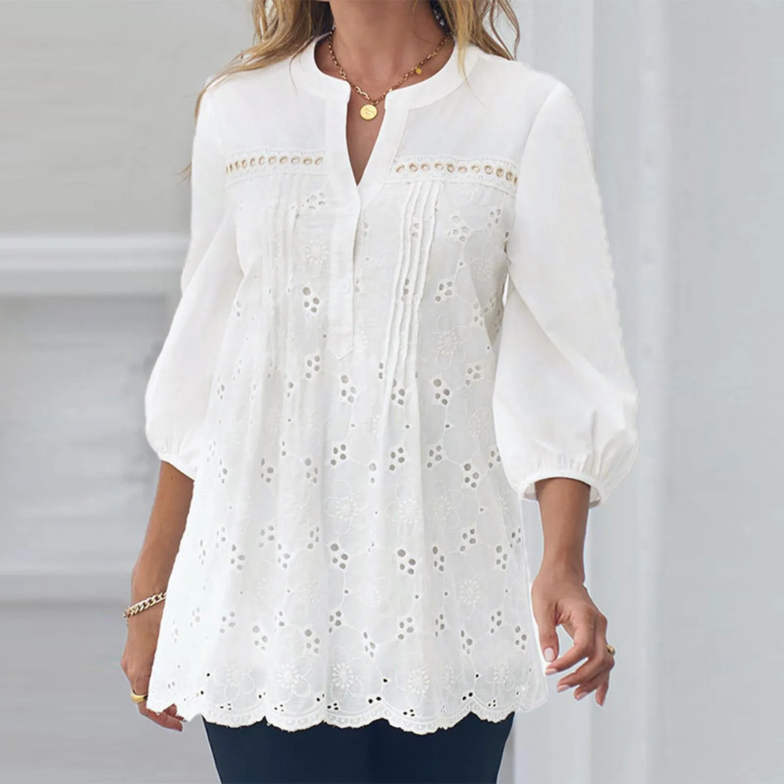 Women's Lace Crochet V Neck Half Sleeve Embroidery Button Down Blouses Casual Shirts Tops Tee T Shirt Pack
Women's Lace Crochet V Neck Half Sleeve Embroidery Button Down Blouses Casual Shirts Tops Tee T Shirt Pack