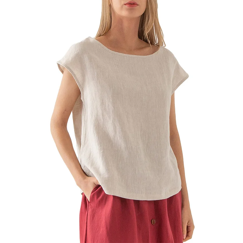 Womens 100% Linen Casual Cap Sleeve Tops Basic Summer Loose Fit Blouse Ladies T-shirts
Womens 100% Linen Casual Cap Sleeve Tops Basic Summer Loose Fit Blouse Ladies T-shirts
