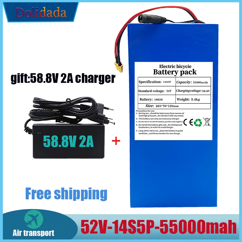52V 14S5P 55000mAh 18650 1500W Lithium Battery for Balance Car, Electric Bicycle, Scooter, Tricycle+Gift 58.8V 2A Charger
52V 14S5P 55000mAh 18650 1500W Lithium Battery for Balance Car, Electric Bicycle, Scooter, Tricycle+Gift 58.8V 2A Charger