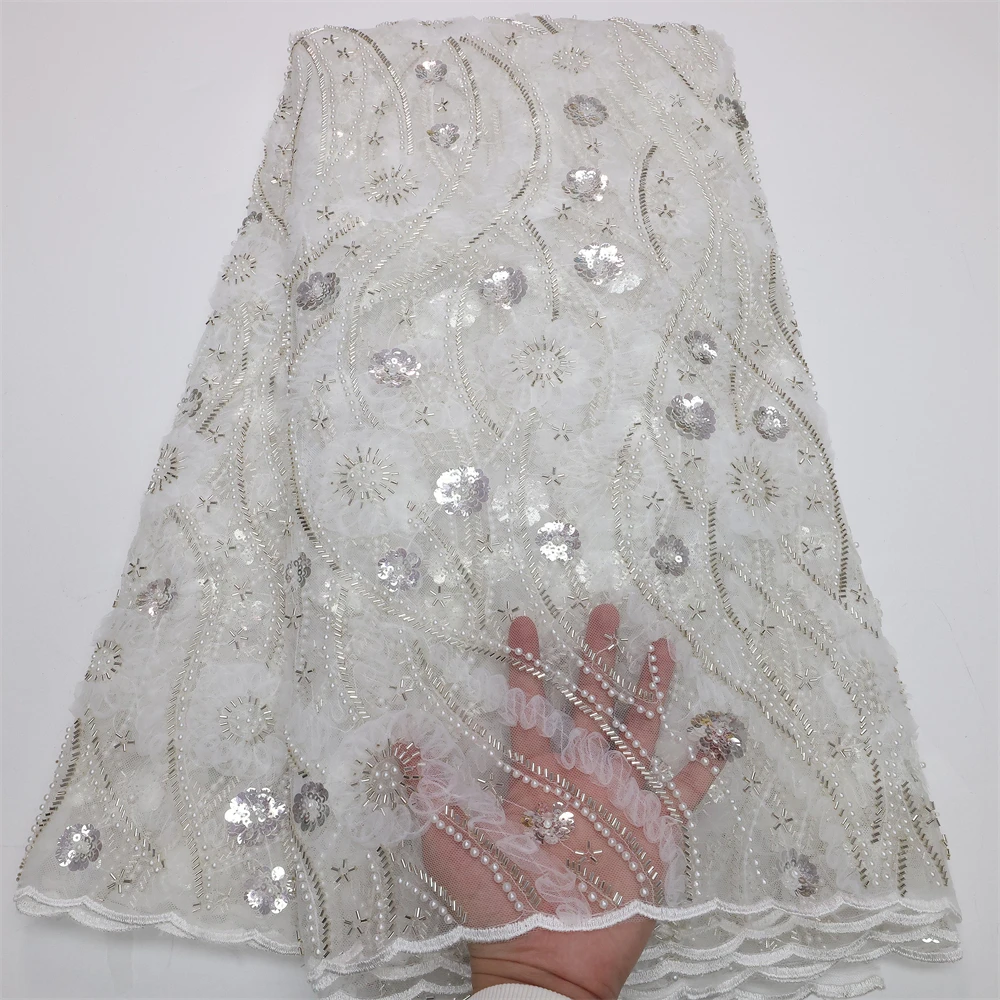 White African Lace Fabric 2022 High Quality French Mesh Beaded Fabric With Sequins Nigerian Lace Fabrics For Wedding Dress LY548
White African Lace Fabric 2022 High Quality French Mesh Beaded Fabric With Sequins Nigerian Lace Fabrics For Wedding Dress LY548
