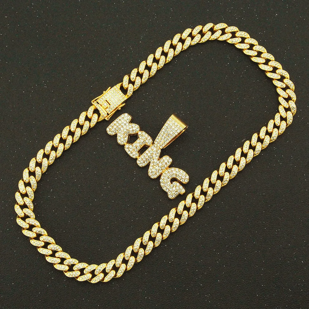 Hip Hop Iced Out Cuban Chains Bling Diamond Letter KING Pendant Mens Necklaces Miami Gold Charm Jewelry Choker Gifts
Hip Hop Iced Out Cuban Chains Bling Diamond Letter KING Pendant Mens Necklaces Miami Gold Charm Jewelry Choker Gifts