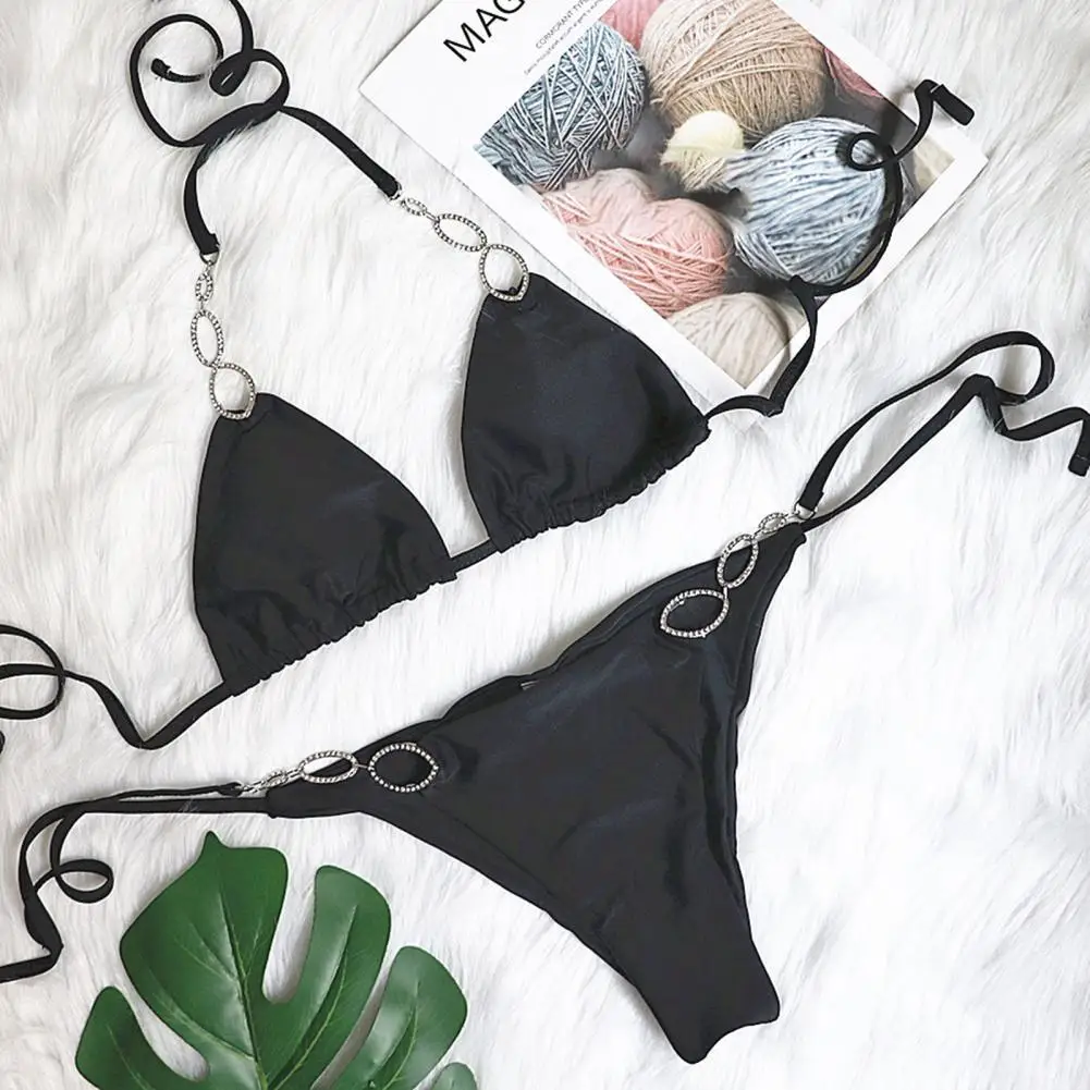 Быстросохнущий очаровательный однотонный бандажный женский купальник, летняя пляжная одежда, летнее бикини на шнуровке для отпуска 
Быстросохнущий очаровательный однотонный бандажный женский купальник, летняя пляжная одежда, летнее бикини на шнуровке для отпуска