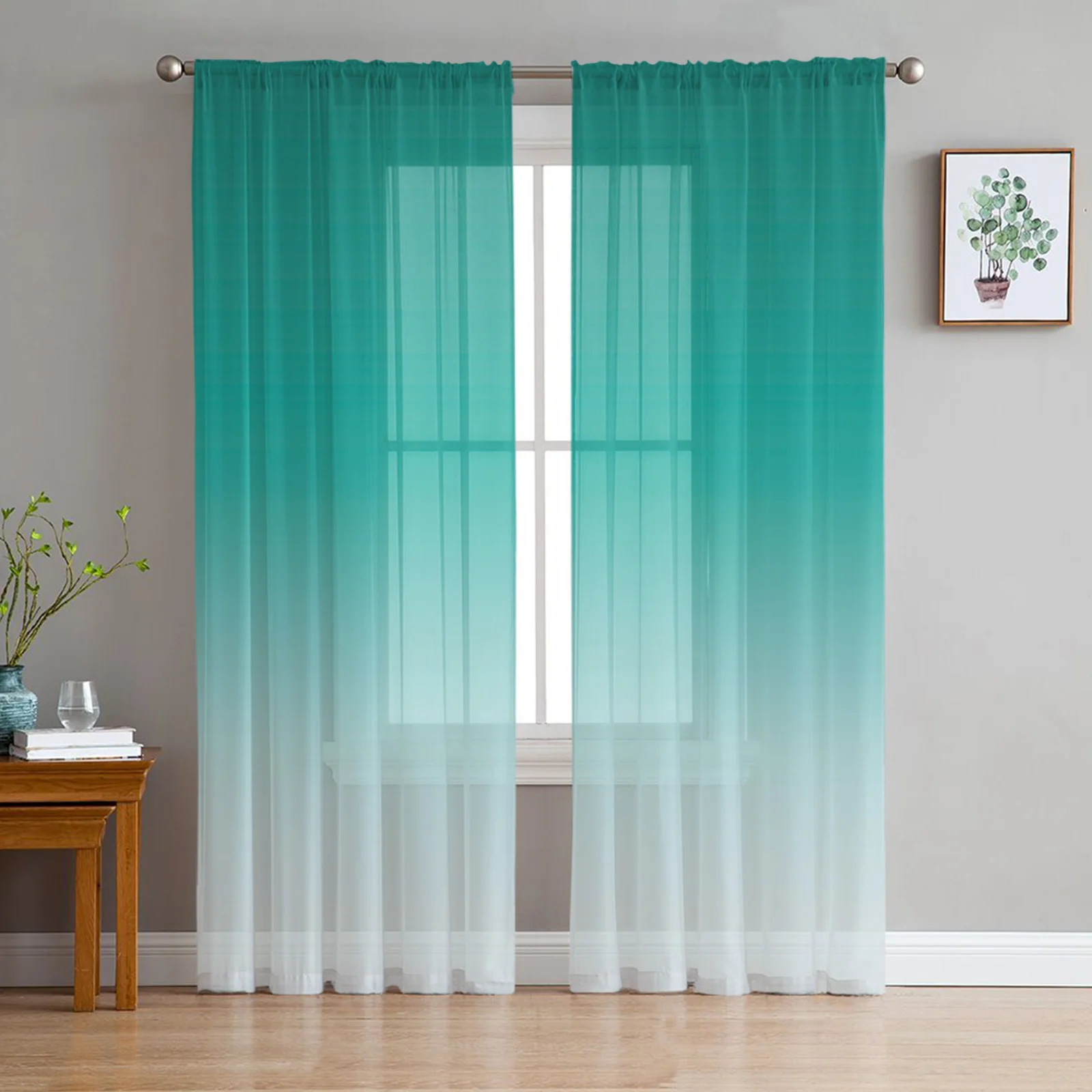 

Cyan Turquoise Gradient Tulle Curtains For Living Room Voile Sheer Window Curtain For Bedroom Chiffon Curtains For Kitchen