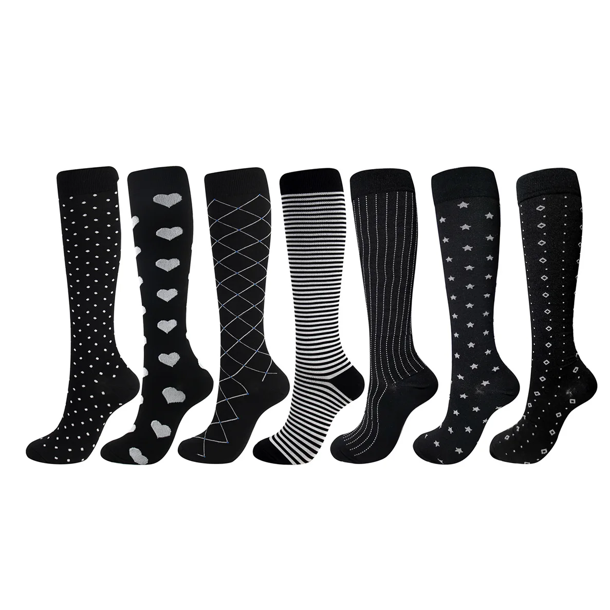 Nylon Black Compression Socks Men Stripe Dot Diamond Five-pointed Star Women's High Socks Prevent Varicose Veins
Nylon Black Compression Socks Men Stripe Dot Diamond Five-pointed Star Women's High Socks Prevent Varicose Veins