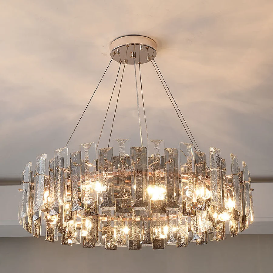 

Современные круглые металлические светодиодные подвесные светильники E14 для фойе, Роскошный кулон в стиле арт-деко с кристаллами K9, регулир...