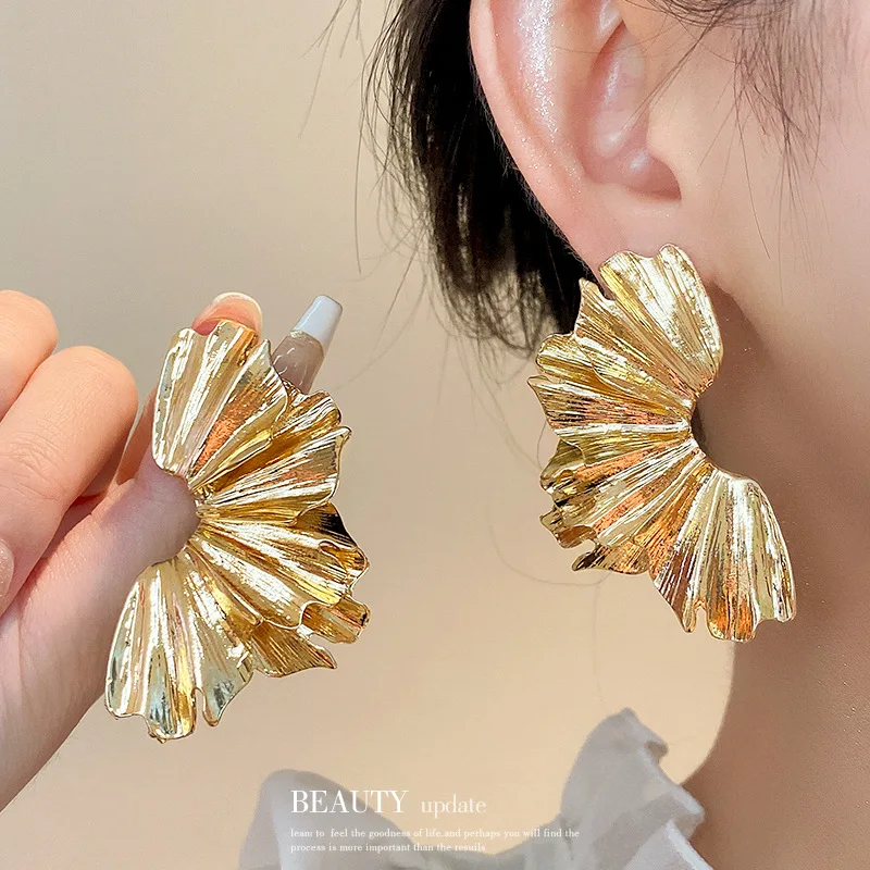 

1 Pair Trendy Bohemia Leaves Earrings Folds Earring for Women's Romantic Korean Fashion Jewellery Classic Delicate Accessories