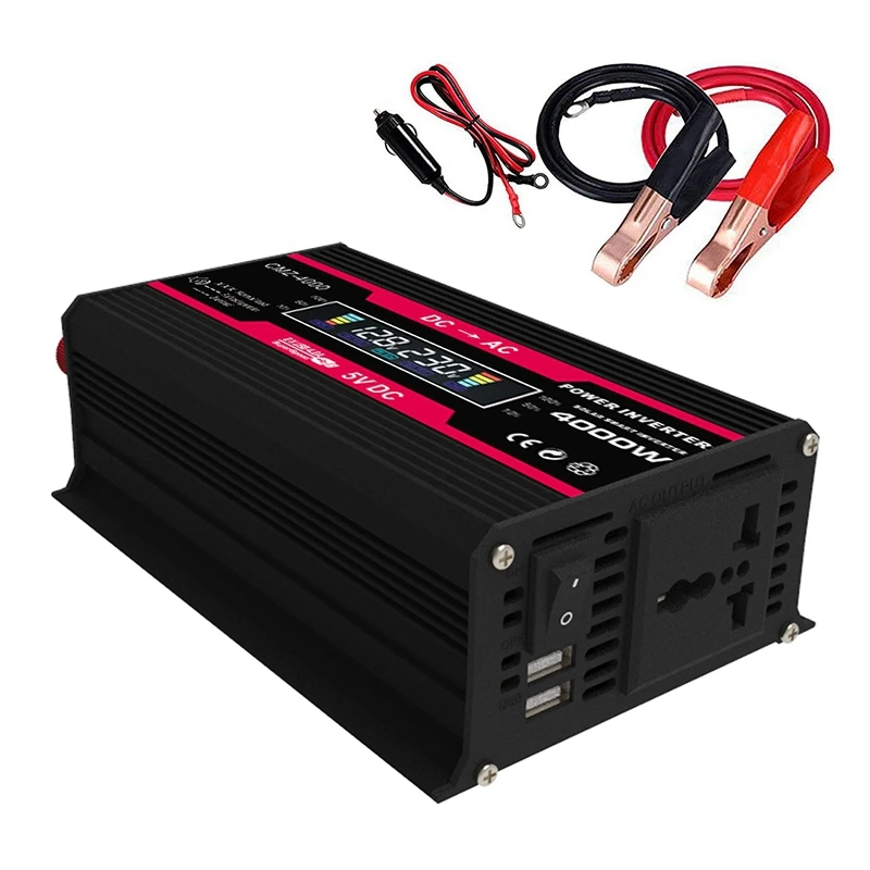 4000W Peak Solar Car Power Inverter DC 12V To AC Car Adapter Converter With LCD Intelligent Display AC Outlets 
4000W Peak Solar Car Power Inverter DC 12V To AC Car Adapter Converter With LCD Intelligent Display AC Outlets