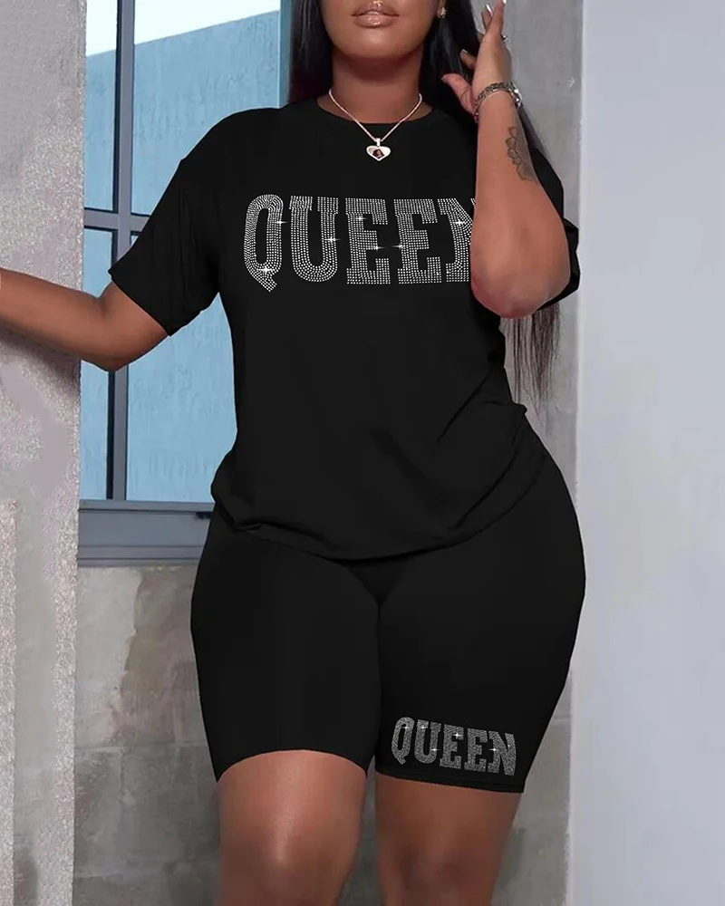 Two Piece Suit Sets Women Fashion Sexy Casual Oversize Rhinestone Letter Pattern Short Sleeve Top & Shorts Set
Two Piece Suit Sets Women Fashion Sexy Casual Oversize Rhinestone Letter Pattern Short Sleeve Top & Shorts Set